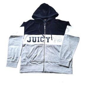 Juicy Couture womens hoodie Jacket Pitch Black Sz Medium‎ zip pockets colorblock